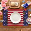 Artoid Mode Watercolor Stripes and Stars 4th of July Placemats Set of 4, 12 x 18 Inch Patriotic Memorial Day Seasonal Holiday Table Mats for Dining Table Decoration(Blue/Red)