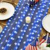Artoid Mode White Stars Blue Gauze Table Runner 120 Inch 10FT, 4th of July Sheer Dining Wedding Holiday Birthday Table Decor for Home Party(Blue)