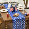 Artoid Mode White Stars Blue Gauze Table Runner 120 Inch 10FT, 4th of July Sheer Dining Wedding Holiday Birthday Table Decor for Home Party(Blue)
