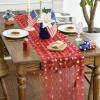 Artoid Mode White Stars Blue Gauze Table Runner 120 Inch 10FT, 4th of July Sheer Dining Wedding Holiday Birthday Table Decor for Home Party(Red)
