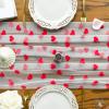 Artoid Mode White and Red Heart Gauze Table Runner 120 Inch 10FT, Mother’s Day Sheer Dining Anniversary Wedding Table Decor for Home Party(White)