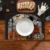 Artoid Mode Window Cat Halloween Round Placemats Set of 4, 14 Inch Table Mats for Party Kitchen Dining(Black/Orange)