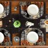 Artoid Mode Window Cat Halloween Round Placemats Set of 4, 14 Inch Table Mats for Party Kitchen Dining(Black/Orange)