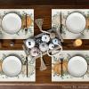 Artoid Mode Wood Pumpkins Fall Round Placemats Set of 4,14 Inch Seasonal Round Place Mats for Party Dining Decoration(Beige/Orange)