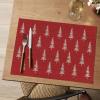 Artoid Mode Xmas Tree Christmas Vinyl Placemats Set of 4, 12×18 Inch Wipeable Winter PVC Woven Table Mats for Party Kitchen Dining Decor(Red)
