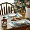 Artoid Mode Xmas Trees Ornament Snowflake Merry Christmas Round Placemats Set of 4, 14 Inch Winter Round Table Mats for Dining Decoration(Blue)