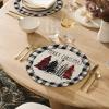 Artoid Mode Xmas Trees Vinyl Christmas Round Placemats Set of 4, 15 Inch Wipeable Winter PVC Woven Table Mats for Party Kitchen Dining Decor, Black
