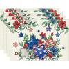 Artoid Mode American Flag Patriotic Stars Flower 4th of July Round Placemats Set of 4,14 Inch Memorial Day Table Mats for Party Kitchen Dining Decoration(Beige)