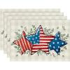 Artoid Mode American Flag Stars Eucalyptus 4th of July Round Placemats Set of 4,15 Inch Memorial Day Table Mats for Party Kitchen Dining Decoration(Red)
