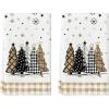 Artoid Mode Beige Brown Xmas Trees Christmas Kitchen Towels Dish Towels, 18×26 Inch Buffalo Plaid Daily Winter Decoration Hand Towels Set of 2(Brown/Beige)
