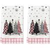Artoid Mode Beige Brown Xmas Trees Christmas Kitchen Towels Dish Towels, 18×26 Inch Buffalo Plaid Daily Winter Decoration Hand Towels Set of 2(Pink/Beige)