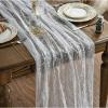 Artoid Mode Beige Gold Gauze Table Runner 120 Inch 10FT, Glitter Metallic Foil Sheer Dining Wedding Anniversary Holiday Birthday Table Decor for Home Party(White Silver)