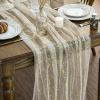 Artoid Mode Beige Gold Gauze Table Runner 120 Inch 10FT, Glitter Metallic Foil Sheer Dining Wedding Anniversary Holiday Birthday Table Decor for Home Party(Beige Gold)