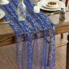 Artoid Mode Beige Gold Gauze Table Runner 120 Inch 10FT, Glitter Metallic Foil Sheer Dining Wedding Anniversary Holiday Birthday Table Decor for Home Party(Blue)