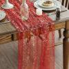 Artoid Mode Beige Gold Gauze Table Runner 120 Inch 10FT, Glitter Metallic Foil Sheer Dining Wedding Anniversary Holiday Birthday Table Decor for Home Party(Red)