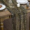 Artoid Mode Beige Gold Gauze Table Runner 120 Inch 10FT, Glitter Metallic Foil Sheer Dining Wedding Anniversary Holiday Birthday Table Decor for Home Party(Black Gold)