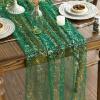 Artoid Mode Beige Gold Gauze Table Runner 120 Inch 10FT, Glitter Metallic Foil Sheer Dining Wedding Anniversary Holiday Birthday Table Decor for Home Party(Green)
