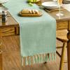 Artoid Mode Beige Tassel Table Runner, Boho Linen Blend Rustic Farmhouse Style Kitchen Table Decoration Holiday Wedding Party Dinning Decor 13×72 Inch(Sage Green)