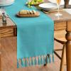 Artoid Mode Beige Tassel Table Runner, Boho Linen Blend Rustic Farmhouse Style Kitchen Table Decoration Holiday Wedding Party Dinning Decor 13×72 Inch(Teal)