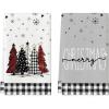 Artoid Mode Black Red Merry Christmas Kitchen Towels Dish Towels, 18×26 Inch Buffalo Plaid Winter Xmas Trees Star Decoration Hand Towels Set of 2(Black/Beige)