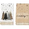 Artoid Mode Black Red Merry Christmas Kitchen Towels Dish Towels, 18×26 Inch Buffalo Plaid Winter Xmas Trees Star Decoration Hand Towels Set of 2(Brown/Beige)