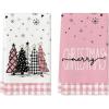 Artoid Mode Black Red Merry Christmas Kitchen Towels Dish Towels, 18×26 Inch Buffalo Plaid Winter Xmas Trees Star Decoration Hand Towels Set of 2(Pink/Beige)