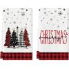 Artoid Mode Black Red Merry Christmas Kitchen Towels Dish Towels, 18×26 Inch Buffalo Plaid Winter Xmas Trees Star Decoration Hand Towels Set of 2(Red/Black)