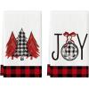 Artoid Mode Black White Buffalo Plaid Xmas Trees Joy Christmas Kitchen Towels Dish Towels, 18×26 Inch Seasonal Winter Decoration Hand Towels Set of 2(Red/Black)
