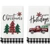 Artoid Mode Black White Truck Christmas Trees Kitchen Dish Towels, 18 x 26 Inch Winter Buffalo Plaid Holiday Ultra Absorbent Drying Cloth Tea Towels Set of 2(Black/Beige)