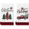 Artoid Mode Black White Truck Christmas Trees Kitchen Dish Towels, 18 x 26 Inch Winter Buffalo Plaid Holiday Ultra Absorbent Drying Cloth Tea Towels Set of 2(Red/Black)