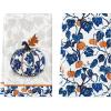 Artoid Mode Blue Pumpkin Fall Kitchen Towels Dish Towels, 18×26 Inch Autumn Floral Leaves Thanksgiving Decoration Hand Towels Set of 2