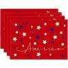 Artoid Mode Blue Red White Stars America 4th of July Patriotic Placemats for Dining Table, 12 x 18 Inch Summer Memorial Day Seasonal Holiday Rustic Vintage Washable Table Mats Set of 4(Red)