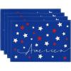 Artoid Mode Blue Red White Stars America 4th of July Patriotic Placemats for Dining Table, 12 x 18 Inch Summer Memorial Day Seasonal Holiday Rustic Vintage Washable Table Mats Set of 4(Blue)