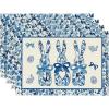 Artoid Mode Blue and White Porcelain Bunny Rabbit Easter Placemats Set of 4, 14 Inch Spring Round Table Mats for Party Kitchen Dining Decoration(Blue)