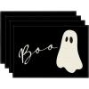 Artoid Mode Boo Ghost Halloween Placemats Set of 4, 12×18 Inch Seasonal Black Holiday Table Mats for Party Kitchen Dining Decoration(Black)