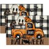 Artoid Mode Buffalo Plaid Bat Ghost Truck Spooky Halloween Placemats Set of 4, 12×18 Inch Seasonal Table Mats for Party Kitchen Dining Decoration(Black/Beige)