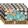 Artoid Mode Buffalo Plaid Carrot Egg Truck Daisy Happy Easter Placemats Set of 4, 12×18 Inch Seasonal Table Mats for Party Kitchen Dining Decoration(Black)