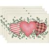 Artoid Mode Buffalo Plaid Eucalyptus Hearts Round Valentine Placemats Set of 4, 15 Inch Anniversary Wedding Round Table Mats for Dining Decoration(Pink/Beige)