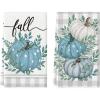 Artoid Mode Buffalo Plaid Eucalyptus Leaves Pumpkin Fall Kitchen Towels Dish Towels, 18×26 Inch Farmhouse Thanksgiving Decoration Hand Towels Set of 2(Aqua/Beige)