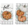 Artoid Mode Buffalo Plaid Eucalyptus Leaves Pumpkin Fall Kitchen Towels Dish Towels, 18×26 Inch Farmhouse Thanksgiving Decoration Hand Towels Set of 2(Orange/White)