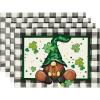 Artoid Mode Buffalo Plaid Gnome Shamrock St. Patrick’s Day Placemats Set of 4, 12×18 Inch Seasonal Spring Table Mats for Party Kitchen Dining Decoration(Black/Beige)