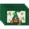 Artoid Mode Buffalo Plaid Gnome Shamrock St. Patrick’s Day Placemats Set of 4, 12×18 Inch Seasonal Spring Table Mats for Party Kitchen Dining Decoration(Black/Green)