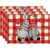 Artoid Mode Buffalo Plaid Hearts Gnomes Love Valentine Placemats Set of 4, 12×18 Inch Anniversary Wedding Holiday Table Mats for Party Kitchen Dining Decoration(Red/White)