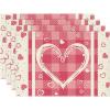 Artoid Mode Buffalo Plaid Love Hearts Round Mother’s Day Placemats Set of 4, 14 Inch Anniversary Wedding Round Table Mats for Dining Decoration(Pink)