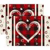 Artoid Mode Buffalo Plaid Love Hearts Round Mother’s Day Placemats Set of 4, 14 Inch Anniversary Wedding Round Table Mats for Dining Decoration(Red)