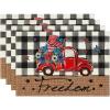 Artoid Mode Buffalo Plaid Patriotic Freedom Truck Placemats for Dining Table, 12 x 18 Inch 4th of July Memorial Day Decoration Washable Table Mats Set of 4(Black/White)
