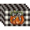 Artoid Mode Buffalo Plaid Pumpkin Fall Placemats Set of 4, 12×18 Inch Seasonal Autumn Table Mats for Party Kitchen Dining Decoration(Black/Orange)