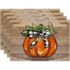 Artoid Mode Buffalo Plaid Pumpkin Fall Placemats Set of 4, 12×18 Inch Seasonal Autumn Table Mats for Party Kitchen Dining Decoration(Wood)