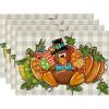 Artoid Mode Buffalo Plaid Pumpkin Turkey Thanksgiving Placemats Set of 6, 12×18 Inch Fall Harvest Table Mats for Party Kitchen Dining Decoration(Brown/Beige)