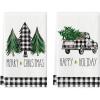 Artoid Mode Buffalo Plaid Truck Trees Kitchen Dish Towels Merry Christmas, 18 x 26 Inch Winter Drying Cloth Tea Towels for Cooking Baking Set of 2(Black/Beige)